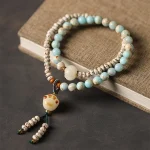 Mindful Mala Bracelet–Natural Bodhi Seed & Amazonite Beads